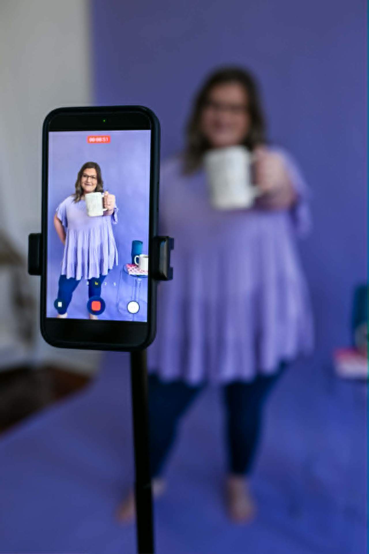 Phone screen showing a creator recording content
