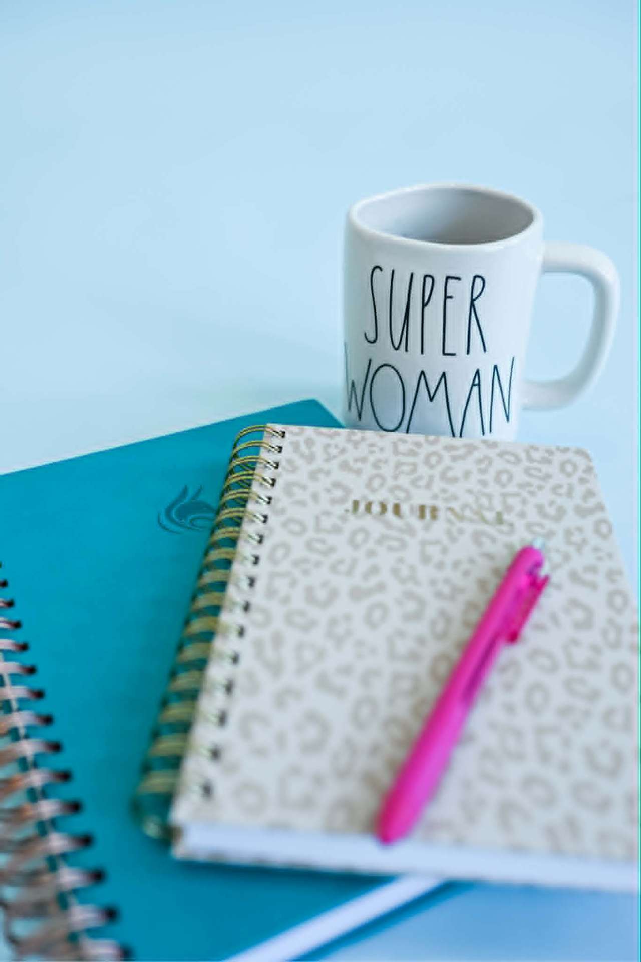 Journal, mug and notes for planning content